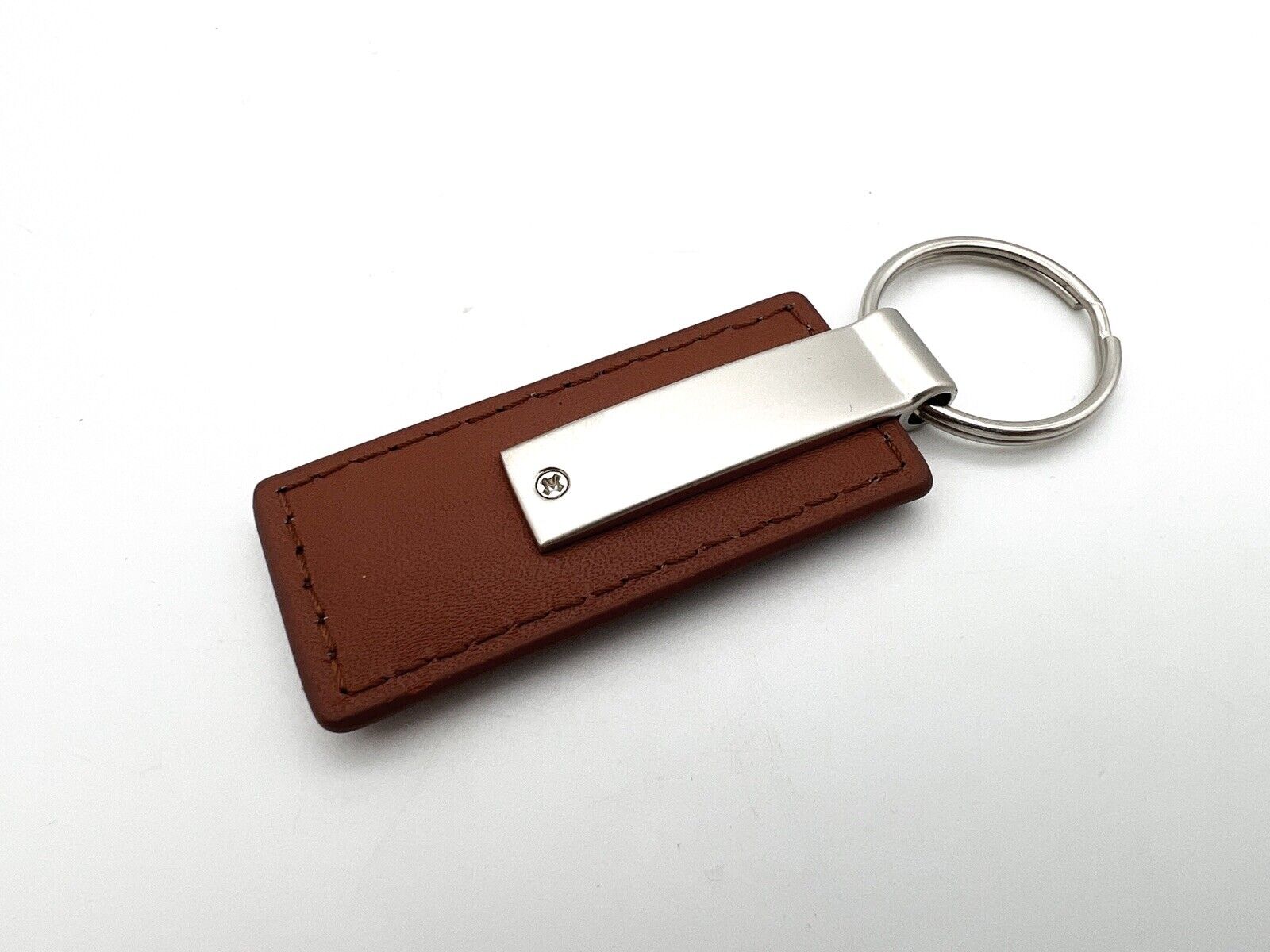Brown Rectangle Leather Key Chain Fob w/ 2021 2022 Ford Bronco Emblem Logo - GoodSpeedUSA
