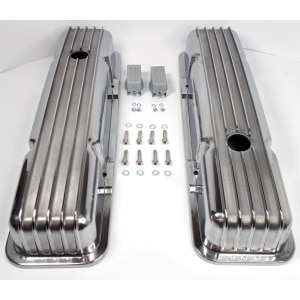 Small Block Chevy Nostalgic Polished Aluminum Finned Short Valve Covers 350 SBC - GoodSpeedUSA