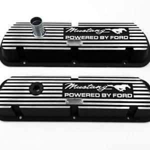 Black Aluminum "Mustang Powered By Ford" Valve Covers For Small Block Ford - GoodSpeedUSA