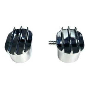 Pair Chrome Oval Finned Aluminum Valve Cover Breathers PCV For 1" ID Grommet - GoodSpeedUSA