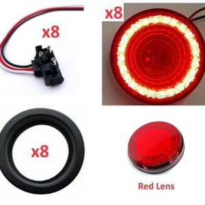 (Set/8) 4" Red LED/Red Lens MIRAGE Stop, Turn, Tail Lights w/ Grommets & Plugs - GoodSpeedUSA