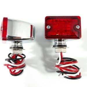 Pair Red LED Chrome Metal Indicator Signal Rod Light - 12V Red Lens Brake Lamp - GoodSpeedUSA