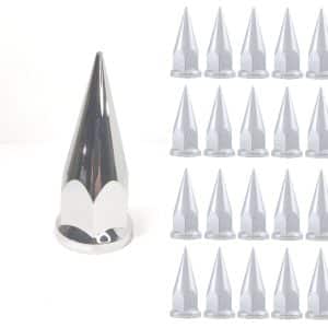 (Set/20) Chrome 33mm Spike Wheel Lug Nut Covers, Plastic Push On Nut Caps - GoodSpeedUSA