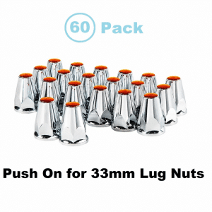 (Set/60) Amber Reflector Chrome 33mm Lug Nut Cover w/ Flange Push-On 2-3/4" Tall - GoodSpeedUSA