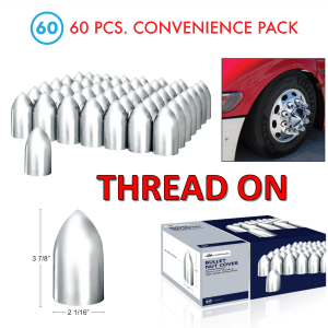 (Set/60) Chrome Bullet Lug Nut Covers 33mm Thread-On (3-7/8" Tall) 60-Pack - GoodSpeedUSA