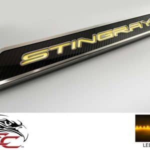 Door Sill Covers LED 'Stingray' – 2020–2026 C8 Corvette – Carbon Fiber – Yellow - GoodSpeedUSA