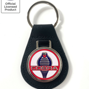 Classic Shelby Cobra Emblem Keychain Fob - Black Leather - Licensed 2-3/4" x 2" - GoodSpeedUSA