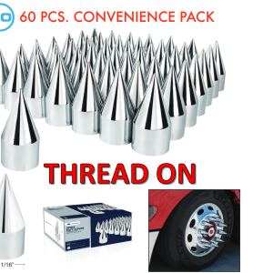 (Set/60) Chrome Spike Lug Nut Covers 33mm Thread-On (4-1/8" Long) 60-Pack - GoodSpeedUSA