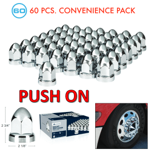 (Set/60) Chrome Bullet Lug Nut Covers 33mm Push-On (2-3/4" Tall) 60-Pack - GoodSpeedUSA