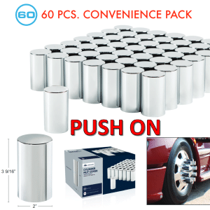 (Set/60) Chrome Cylinder Lug Nut Covers 33mm Push-On (3-1/2" Tall) 60-Pack - GoodSpeedUSA