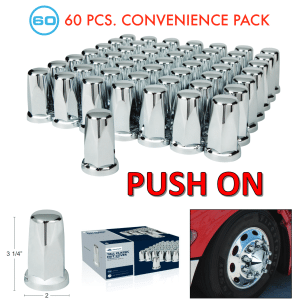 (Set/60) Chrome Lug Nut Covers 33mm Push-On (3-1/4" Tall) 60-Pack - GoodSpeedUSA