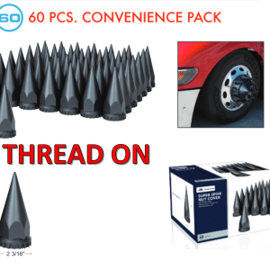 (Set/60) Flat Black Spike Lug Nut Covers 33mm Thread-On (4-3/4" Tall) 10548CB - GoodSpeedUSA