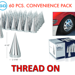 (Set/60) Chrome Spike Lug Nut Covers 33mm Thread-On (4-1/2" Tall) 60-Pack - GoodSpeedUSA
