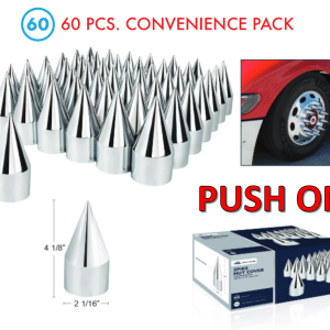 (Set/60) Chrome Spike Lug Nut Covers 33mm Push-On (4-1/8" Tall) 60-Pack - GoodSpeedUSA