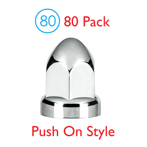 (Set/80) Chrome Bullet Lug Nut Covers 33mm Push-On (2-3/4" Tall) 80-Pack - GoodSpeedUSA