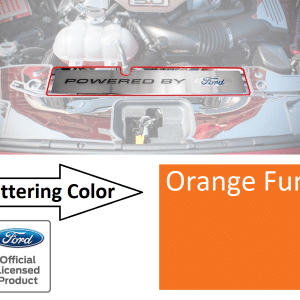 Radiator Cover Plate "Powered by Ford" Orange Fury Letters - 2015-17 Mustang GT - GoodSpeedUSA