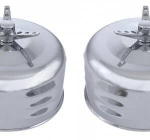 Pair Chrome Louvered 1 2 BBL Barrel Air Cleaners (2 5/8" Mushroom 3 Bar Spinner) - GoodSpeedUSA