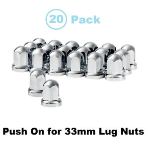 (Set/20) Chrome Plastic 33mm Lug Nut Covers w/ Flange Push-On (2-7/16" Tall) - GoodSpeedUSA