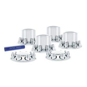 Set Chrome Semi Truck Front & Rear Axle Covers w/ Hubcaps 33mm Lug Nuts Kit - GoodSpeedUSA