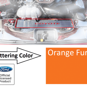 Radiator Cover Plate Coyote Emblem w/ Orange Fury Letters - 2015-2017 Mustang GT - GoodSpeedUSA