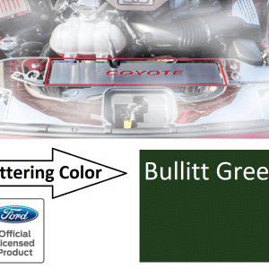 Radiator Cover Plate Coyote Emblem w/ Bullitt Green Letters - 2015-17 Mustang GT - GoodSpeedUSA