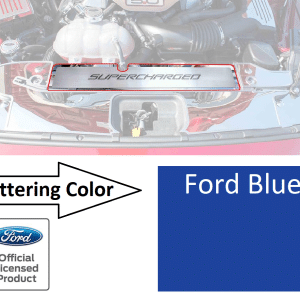 Radiator Cover Plate w/ SUPERCHARGED Ford Blue Letters for 2015-2017 Mustang GT - GoodSpeedUSA