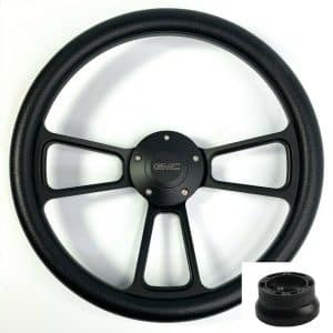 14" Black Steering Wheel (Black Half Wrap, GMC Horn Button, Adapter A01) - GoodSpeedUSA