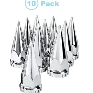 (Set/10) Chrome Spike 33mm Wheel Lug Nut Covers, Thread On Caps 4-3/4" Tall - GoodSpeedUSA