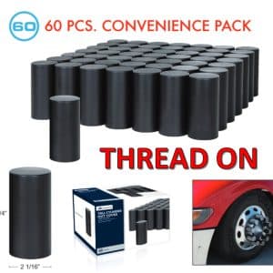 (Set/60) Matte Black Cylinder Lug Nut Covers 33mm Thread-On (4-1/4" Long) - GoodSpeedUSA
