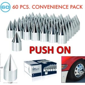 (Set/60) Chrome Spike Lug Nut Covers 33mm Push-On (3-1/8" Long) 60-Pack - GoodSpeedUSA