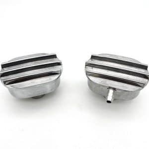 Pair Polished Oval Finned Aluminum Valve Cover Breathers PCV For 1" ID Grommet - GoodSpeedUSA