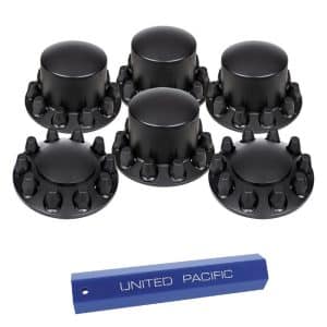 Set Black Semi Truck Front & Rear Axle Covers w/ Standard Hubcaps 33mm Lug Nuts - GoodSpeedUSA
