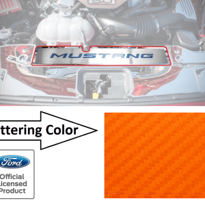 Stainless Radiator Cover Plate Orange Carbon Fiber Letters - 2015-17 Mustang GT - GoodSpeedUSA