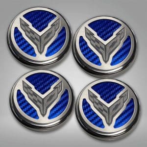2020-2024 C8 CORVETTE Coupe Blue CARBON FIBER Engine Fluid CAP COVER SET 4PC - GoodSpeedUSA