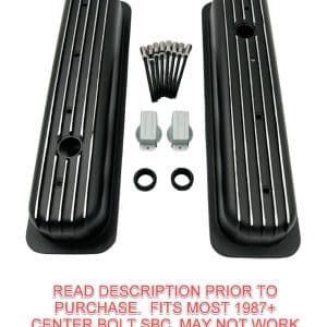 Black Short Finned Aluminum Valve Covers For Small Block Chevy 350 Vortec TBI - GoodSpeedUSA