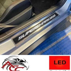LED Door Sills Carbon Fiber/Polished 'SUPERCHARGED' Red – 2015–2023 Mustang - GoodSpeedUSA