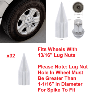 (Set/32) Spike Push On Lug Nut Covers For 2004-14 F-Series - 1-1/16" Diameter - GoodSpeedUSA