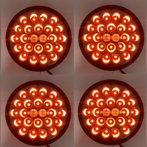 (Set/8) 4" Round Pearl Red LED Stop, Turn & Tail Lights w/ Smoked Lens - S/T/T - GoodSpeedUSA