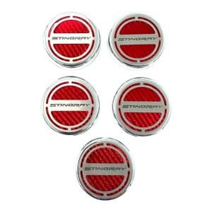 Red "STINGRAY" Fluid Cap Cover Set For Automatic Trans 2014-2019 C7 Corvette - GoodSpeedUSA