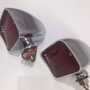 Pair Red Turn Signal Indicator Lights Chrome Metal Hooded Bullet - Brake Lamp - GoodSpeedUSA