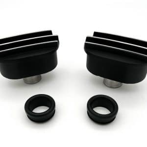 Pair Black Oval Finned Aluminum Valve Cover Breathers For 1-1/4" Hole - GoodSpeedUSA