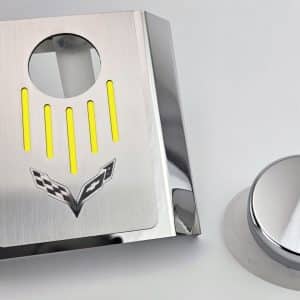 Master Cylinder Cover – 2014–2019 C7 Corvette – Stainless w/ Solid Yellow Inlay - GoodSpeedUSA