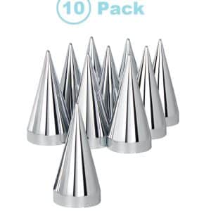 (Set/10) Chrome Spike 33mm Wheel Lug Nut Covers, Thread On Caps 4-1/2" Tall - GoodSpeedUSA