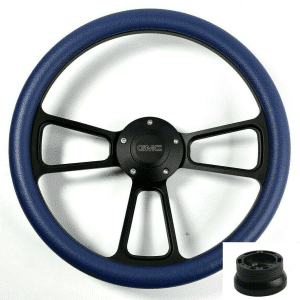 14" Black Steering Wheel (Royal Blue Half Wrap, GMC Horn Button, Adapter A01) - GoodSpeedUSA