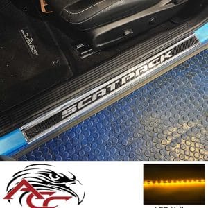 Door Sills Carbon Fiber "Scat Pack" – 2015–2024 Challenger – Yellow LED – Qty 2 - GoodSpeedUSA