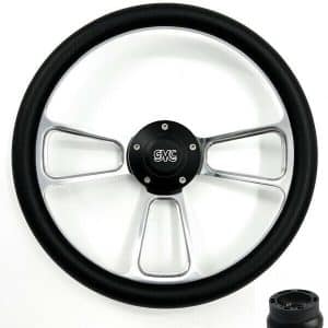 14" Polished Steering Wheel, Black Retro GMC Horn, Black Adapter 1974-94 Truck - GoodSpeedUSA