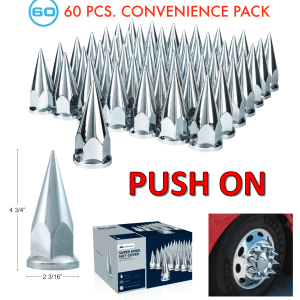 (Set/60) Chrome Spike Lug Nut Covers 33mm Push-On (4-3/4" Long) - GoodSpeedUSA