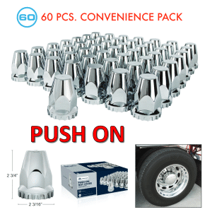 (Set/60) Chrome Original Style Lug Nut Covers 33mm Push-On (2-3/4" Tall) 60-Pack - GoodSpeedUSA