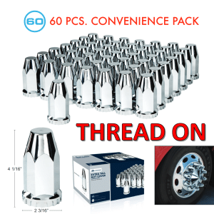(Set/60) Chrome Original Style Lug Nut Covers 33mm Thread-On (4" Tall) 60-Pack - GoodSpeedUSA