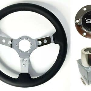 14" Chrome 3 Spoke Steering Wheel, Silver SS Logo Horn, 1974-1994 Chevy Truck - GoodSpeedUSA